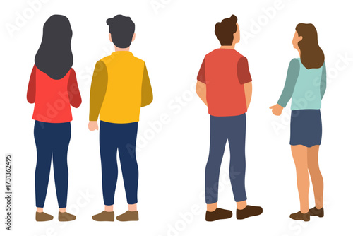 Four People Standing Back View Looking Up Illustration
