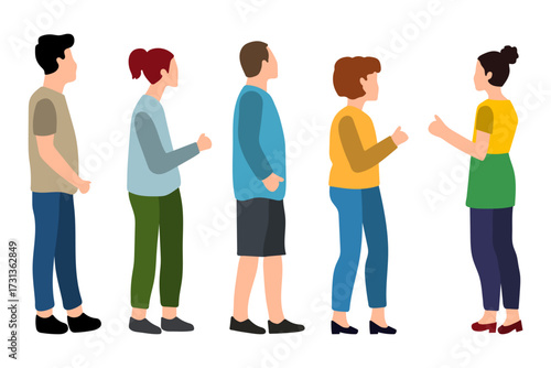 People Standing in a Line Illustration