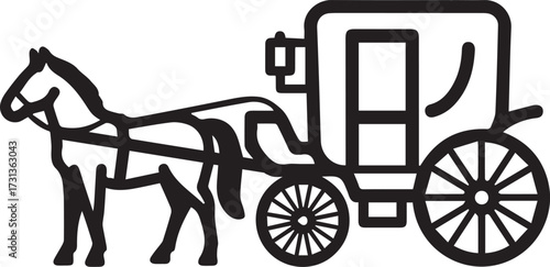Classic horse-drawn carriage icon for fairytale events, vintage transportation, or historical reenactments, a symbol of elegance and tradition, originally vector graphic