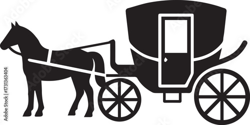 Elegant horse-drawn carriage conveying timeless tradition and sophistication, perfect for historical themes, weddings, and vintage-inspired projects or fairy tales