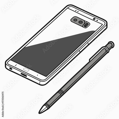 A sleek smartphone with dual camera and stylus, , symbolizing mobile photography and creative input for onthego professionals