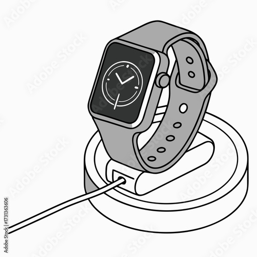 Smartwatch on a charging dock modern wearable technology with a blank screen for app interface design digital watch with a classic design