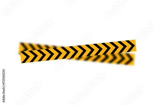 Vibrant yellow and black chevron caution tape strips crossed, forming an unmistakable warning symbol for hazards, restricted areas, or potential danger, isolated on a clean white background