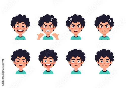Illustrations of a child's varied emotions including anger joy and frustration.