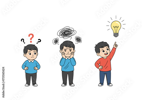 Children demonstrate confusion frustration and finally a brilliant idea.