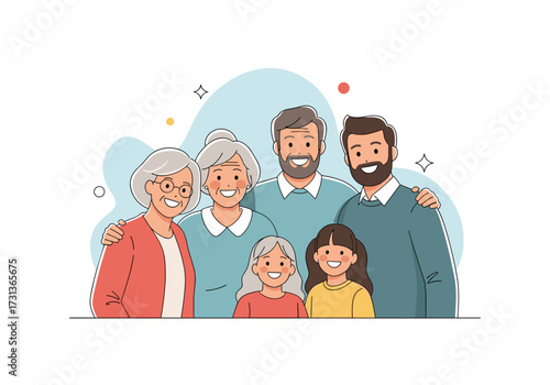 A happy multi-generational family posing together for a photograph.