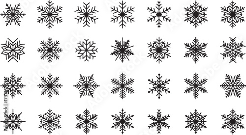 Collection of snowflake icons vector illustration in minimalist style perfect for winter holiday designs and seasonal promotions
