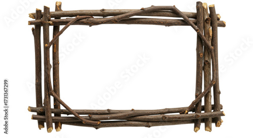 Valokuva Rectangular frame made of twigs isolated PNG with Transparent Background