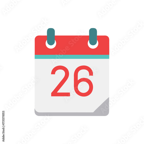 Red and blue calendar page with number 26 date twenty six