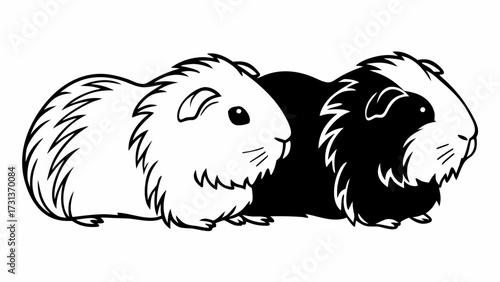 Two guinea pigs one white and one black and white are next to each other in a simple line drawing created with generated ai 