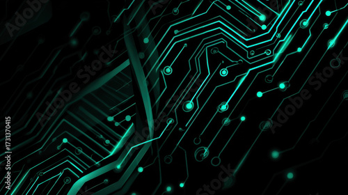 Stunning synthetic life creation showcases intricate circuitry patterns glowing vibrant teal against dark background, evoking sense of innovation