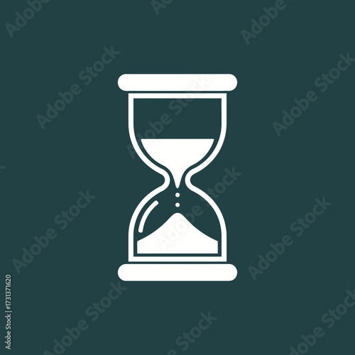 Hourglass with sand falling against a dark teal background.