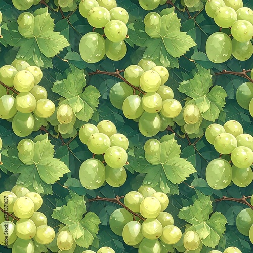 Green grapes and leaves pattern