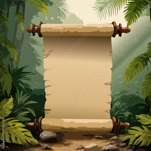 Ancient Scroll in Lush Jungle Setting 1.