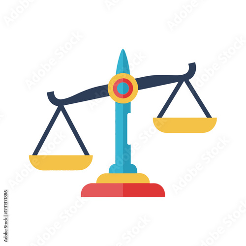A colorful illustration of a balance scale on a white background.