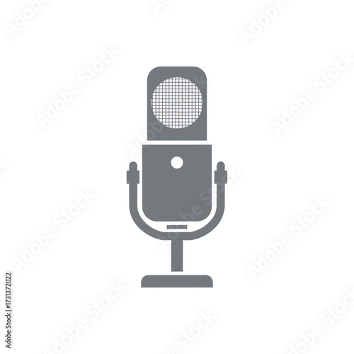 A simple grey microphone icon on a white background.