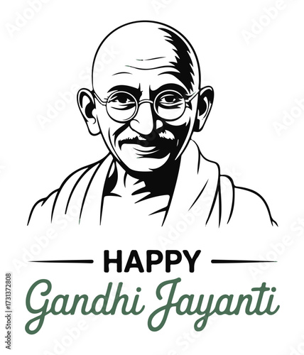 A black and white illustration of Mahatma Gandhi with the text "Happy Gandhi Jayanti" below.