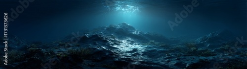 Underwater hdr panorama of ocean waves deep sea night environment serene concept