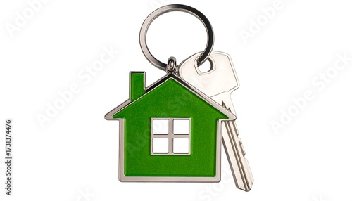 Green house-shaped keychain with keys