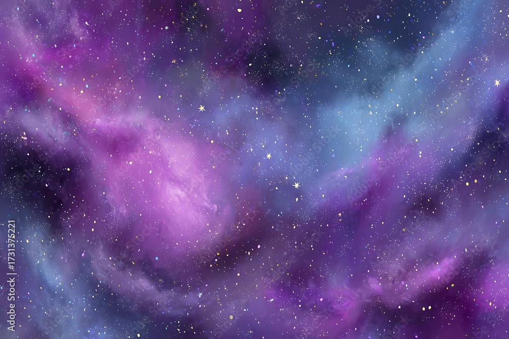 Fototapeta premium Abstract Nebula Painting with Purple and Blue Space Cloud Background