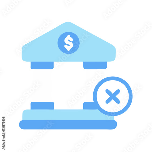 Flat design bank icon with cancel sign symbol overlay