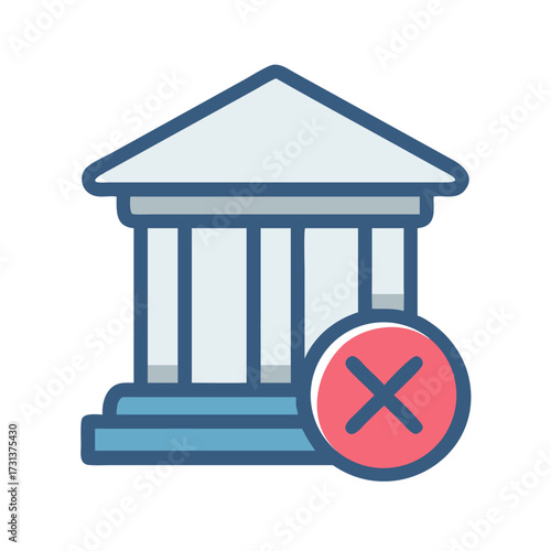 Bank building icon with cancel symbol on black background