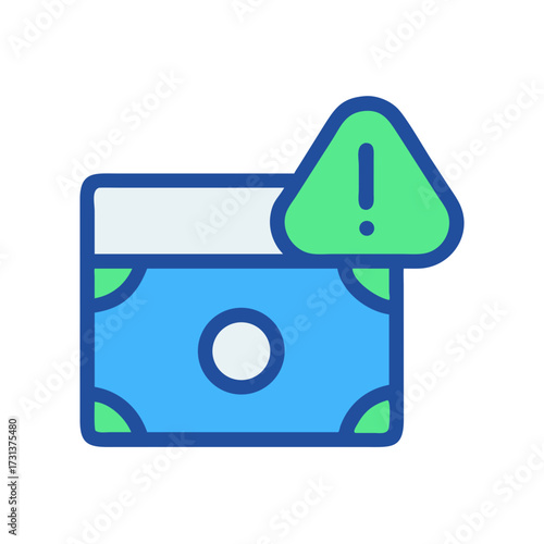Money under alert flat illustration in blue and green