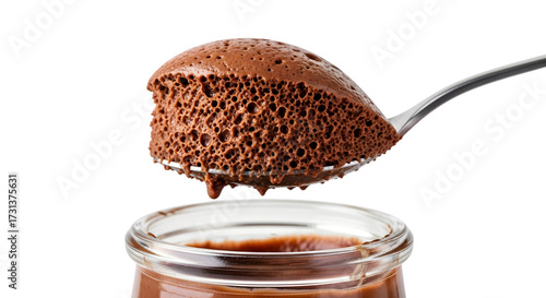A spoonful of rich chocolate mousse dessert isolated on transparent background, ready to be enjoyed