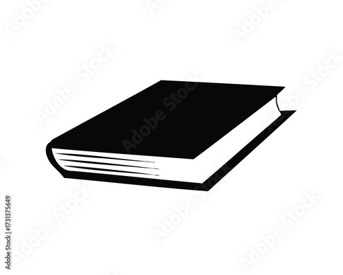 Simple Black and White Illustration of a Closed Hardcover Book at an Angle