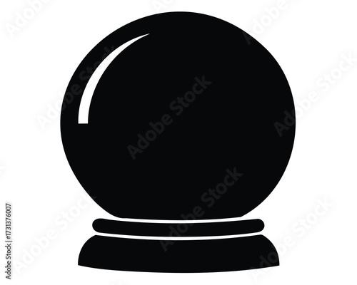 Mysterious black crystal ball icon, standing on a pedestal base stand