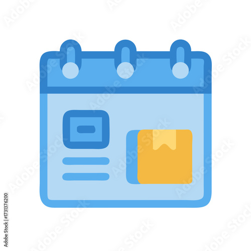Blue calendar icon illustration with golden gift box detail