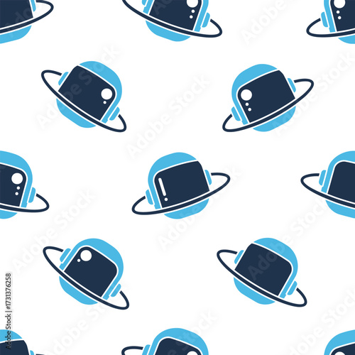 Whimsical Astronaut Helmets Seamlessly Floating in a Cosmic Dance Pattern