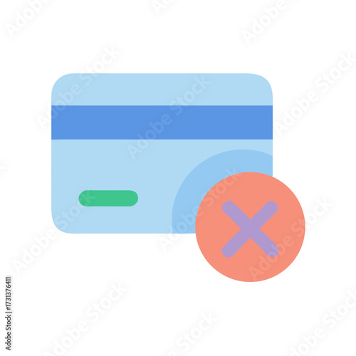 Declined credit card vector icon with cross mark illustration