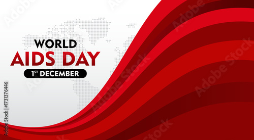 World AIDS Day awareness month. December 1. With world map silhouette and ribbon. Template for Poster, Banner, Flyer, Post, Card, Cover. HIV AIDS prevention design