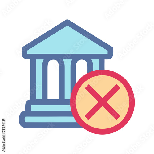 Bank icon with prohibition sign indicating access denied concept