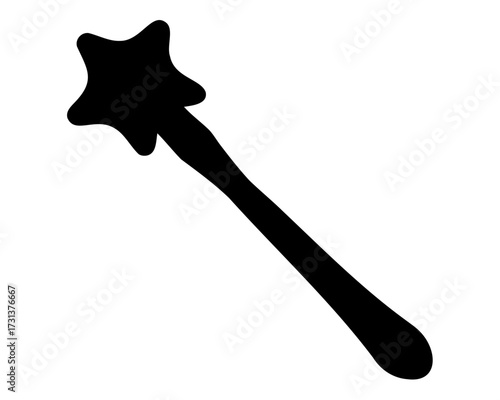 Simple black magic wand with a star on a white background