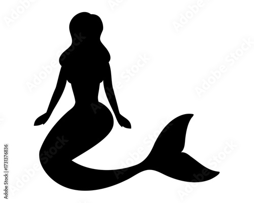 Elegant mermaid silhouette swimming gracefully in the ocean depths illustration