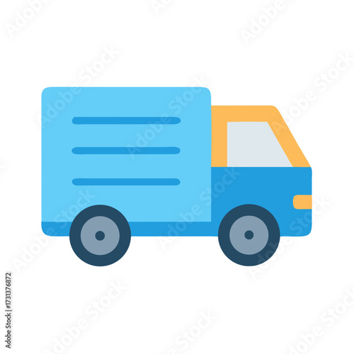 Blue delivery truck vector icon on black background