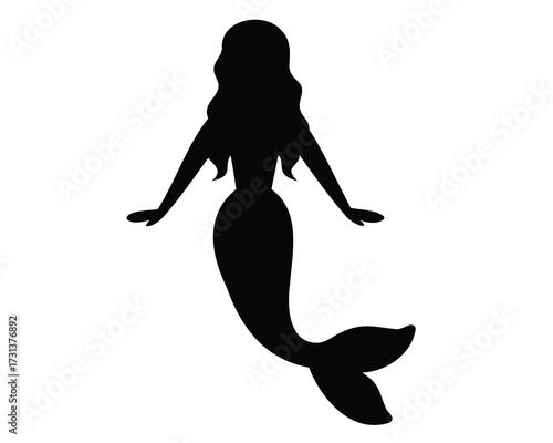 Elegant silhouette of a mermaid with flowing hair and extended arms