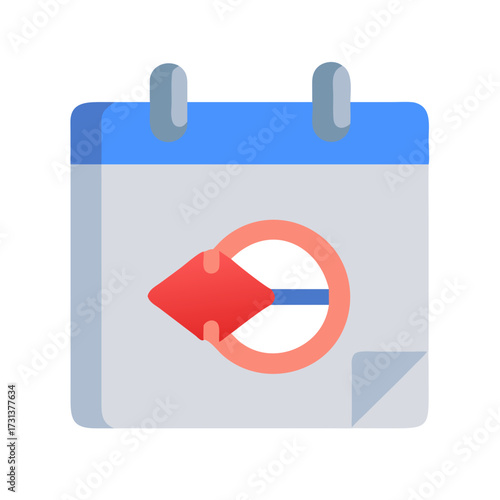 Flat design calendar icon with a red arrow symbol