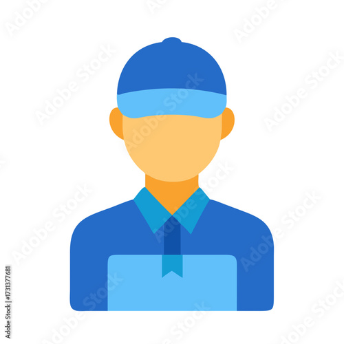 Flat icon illustration of a delivery worker in blue
