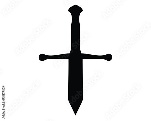Simple silhouette of a sword with its guard prominently displayed centrally