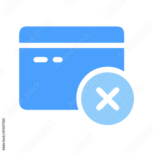 Blue credit card with x symbol on black background