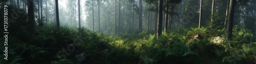 Serene forest landscape nature hdr panorama tranquil environment lush greenery