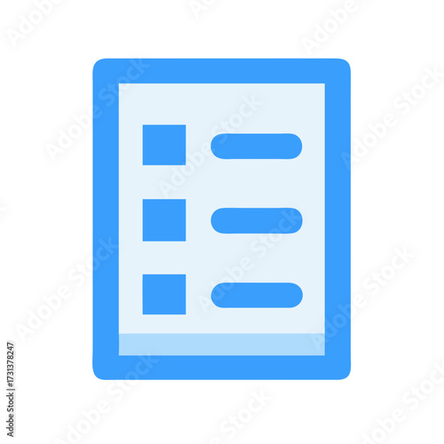Minimalist blue and white checklist icon on black background