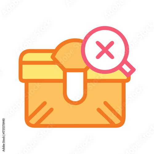 Yellow box graphic with a pink cancel icon symbol