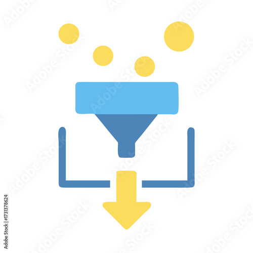 Data filtration funnel with processing and output graphic icon
