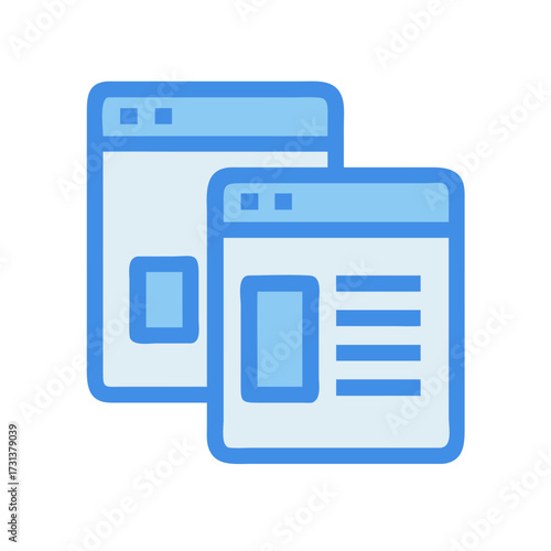 Two web browser windows depicting a website interface flat design