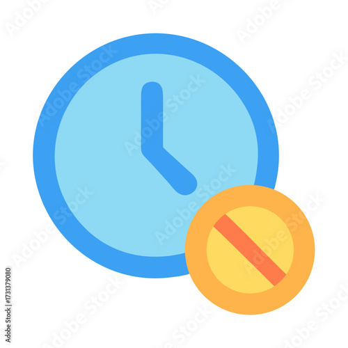 Simple blue clock with restriction sign vector illustration
