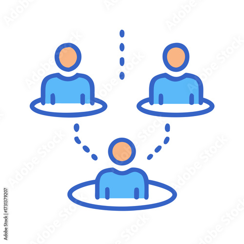 Stylized social network icon depicting connected people in blue